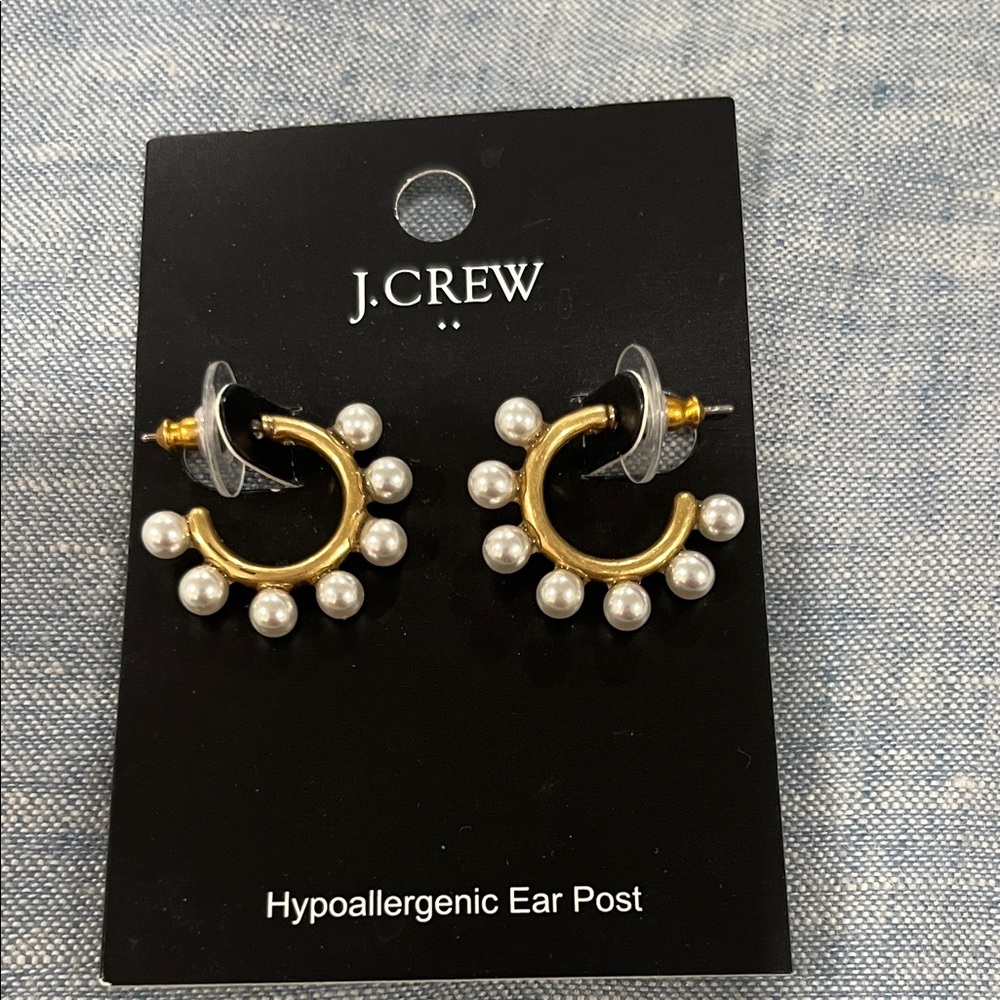J. Crew Gold Hoop Earrings with Pearl Accents